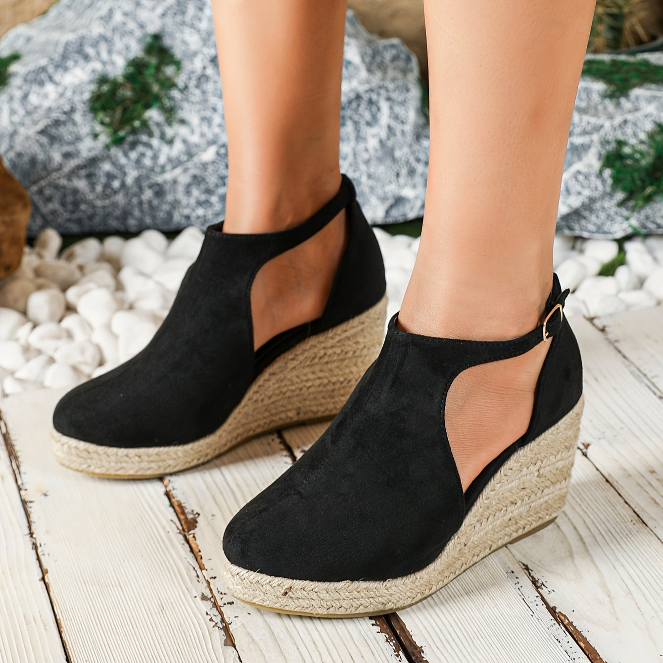 Elena | Elegant women's espadrille wedge heels with buckle closure