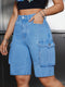 Jasper | High-waisted cargo Bermuda shorts in washed denim