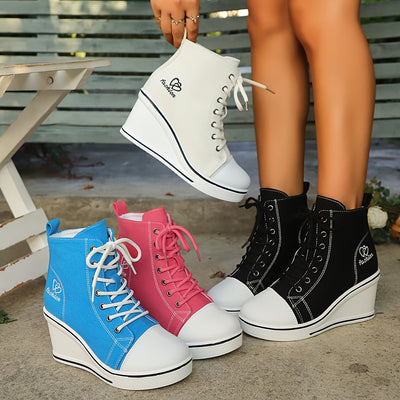 Lotte | Plain canvas ankle boots with a love pattern