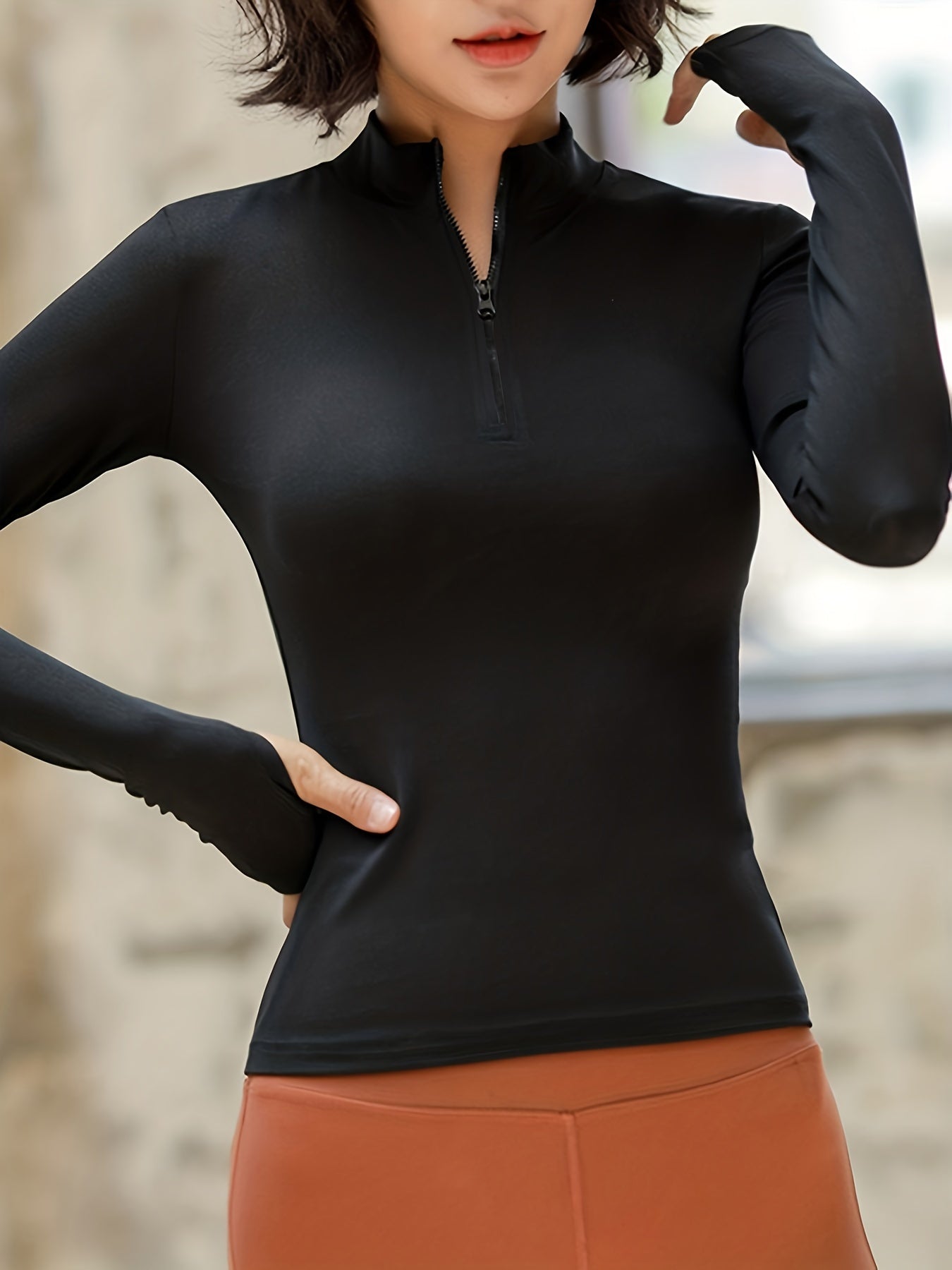 Emma | Effen lange mouwen dames T-shirt met halve rits