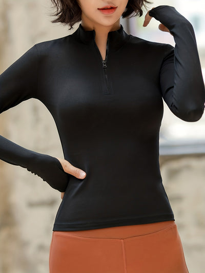 Emma | Effen lange mouwen dames T-shirt met halve rits