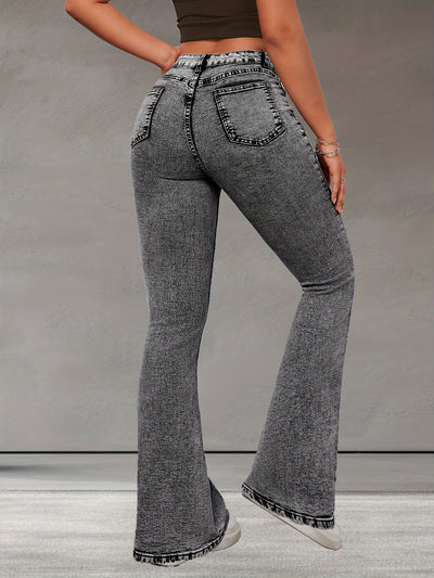 Elise | Stretch denim flared leg jeans in an elegant solid color