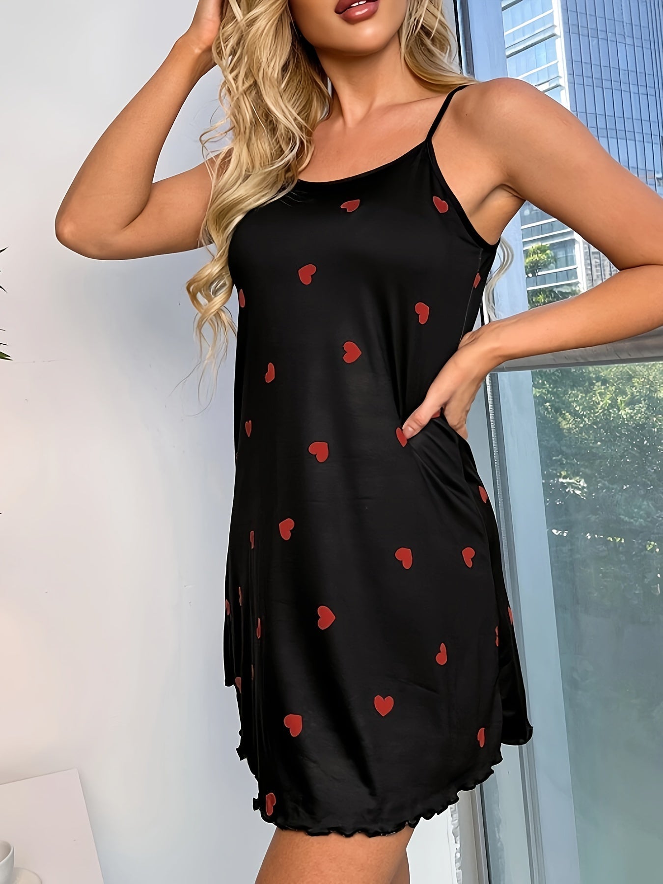 Nina | Nachtkledingjurk met hartprint en ruches