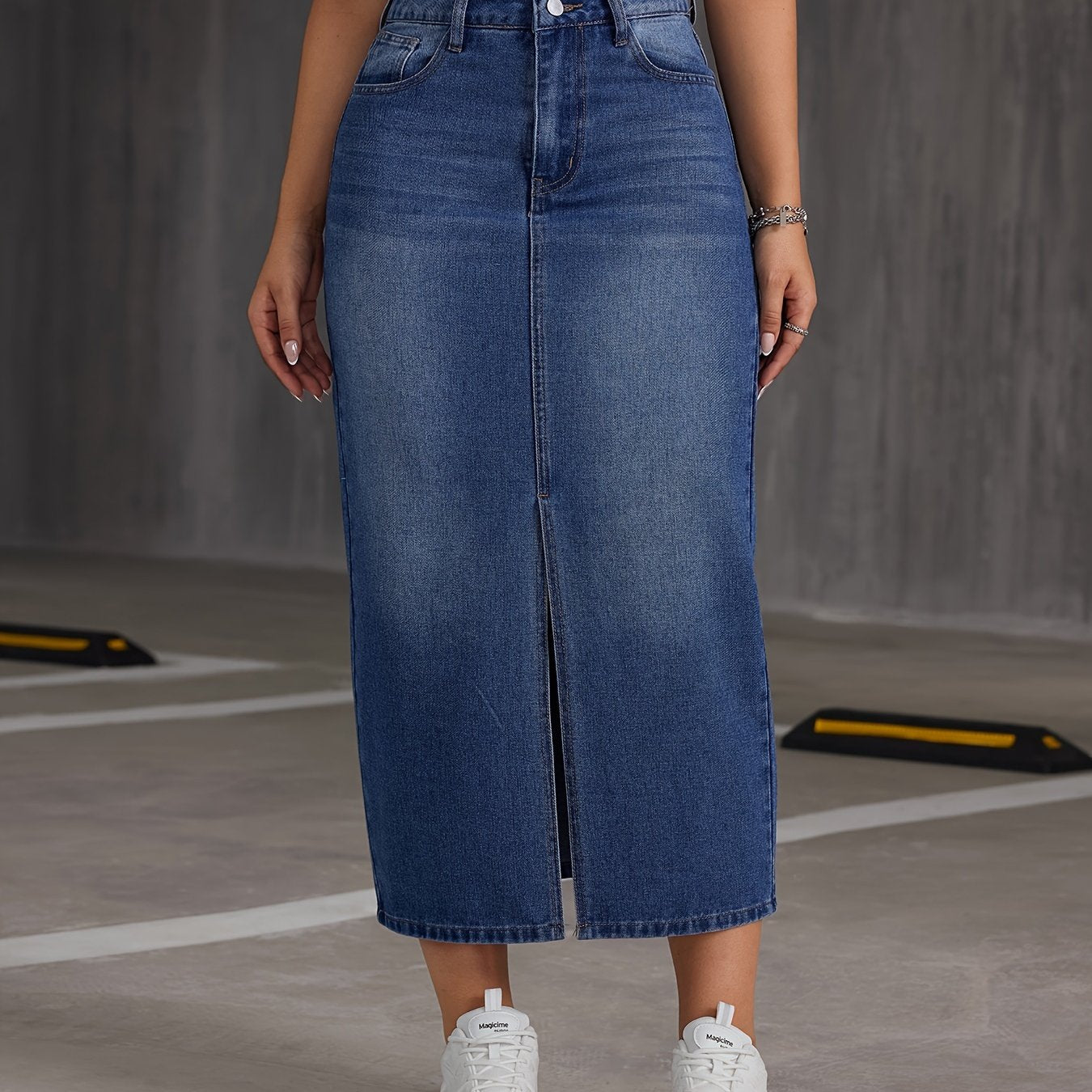 Sophie | Denim midi-rok met hoge taille en split