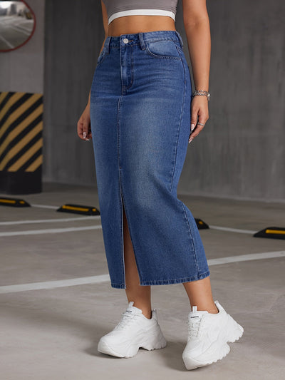 Sophie | Denim midi-rok met hoge taille en split