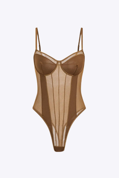 Celestia - Een verleidelijke doorschijnende mesh corset-body voor dames