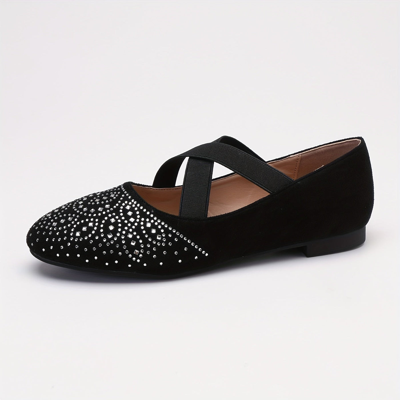 Elise | Rhinestone decor ballet flats with elastic cross strap