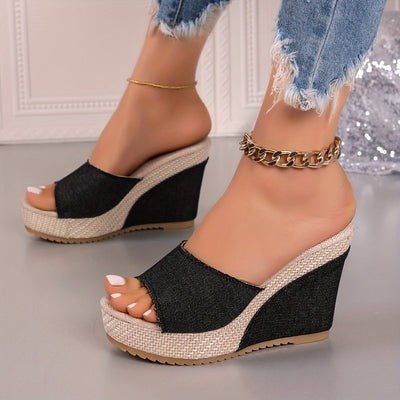 Mara | Dames denim sleehak sandalen