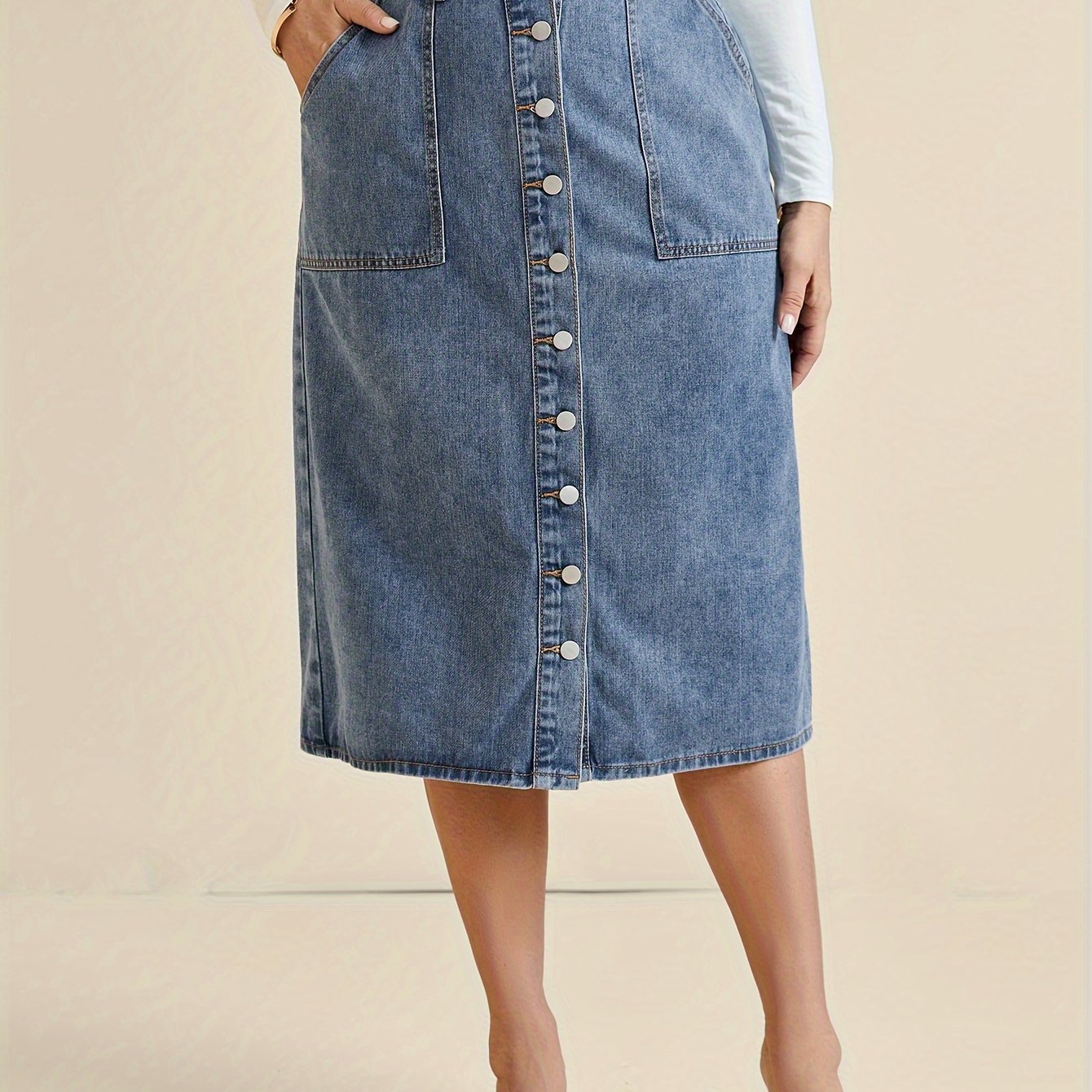 Kiki | Classic denim midi skirt with button detail