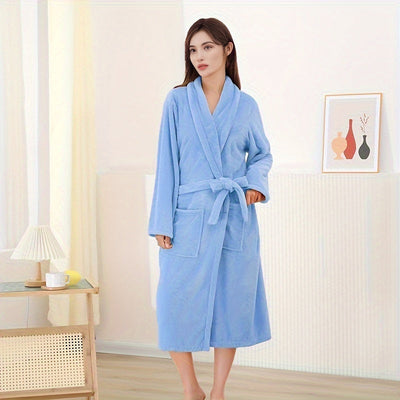 Lara | Soft coral fleece bathrobe with long sleeves and belt