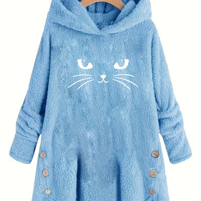 Sophie | Pluche hoodie met kattenprint