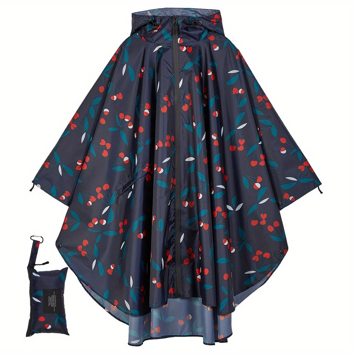 Fleur | Waterproof floral print rain poncho with hood and zip pocket
