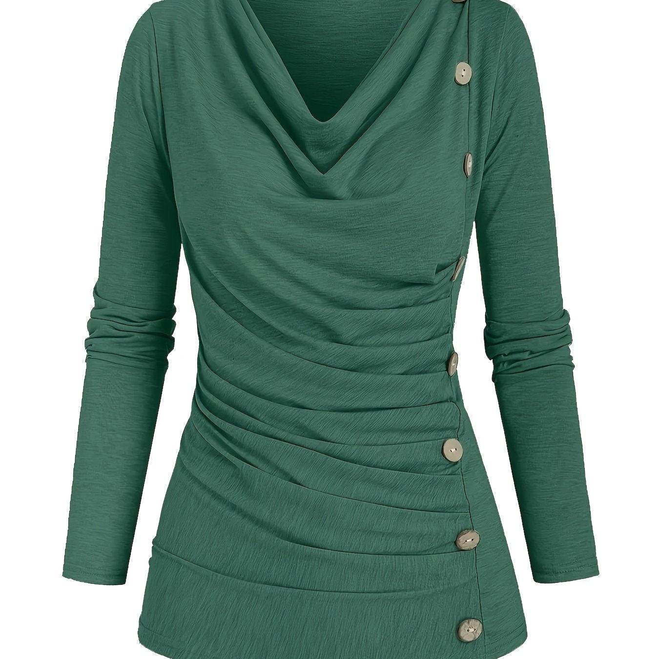 Jasmine | Plain knitted turtleneck sweater with ruffles and buttons