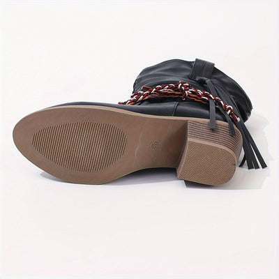 Elin | Women's cowboy boots with tassel and braided buckle