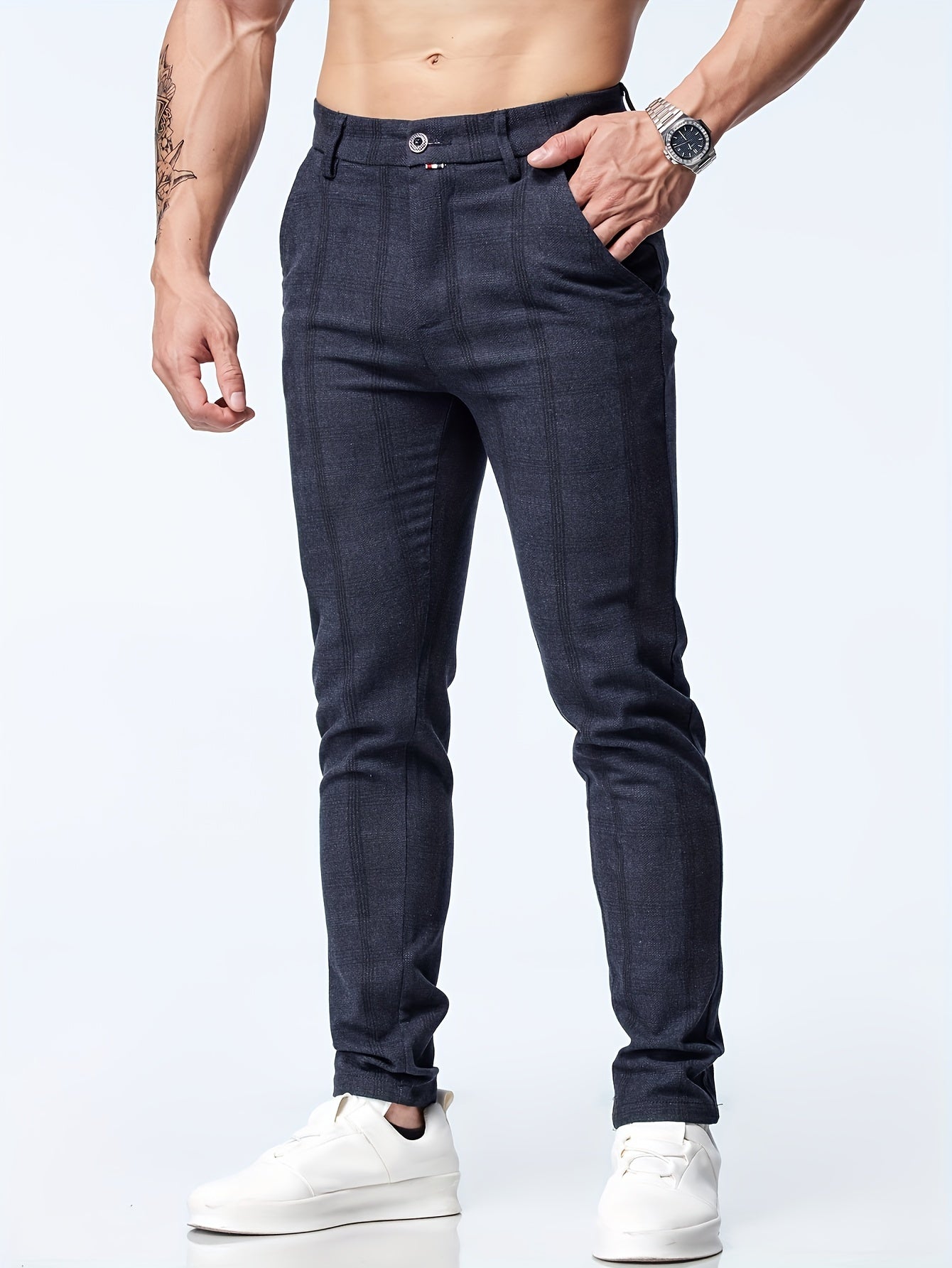 Thijs | Geruite casual slim-fit broek