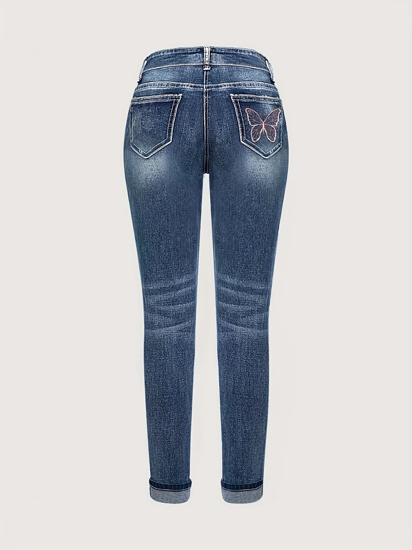 Lotte | Stretchy butterfly-embroidered slim-fit jeans with straight legs