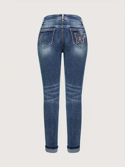 Milou | Stretchy vlindergeborduurde dames jeans met rechte pijp