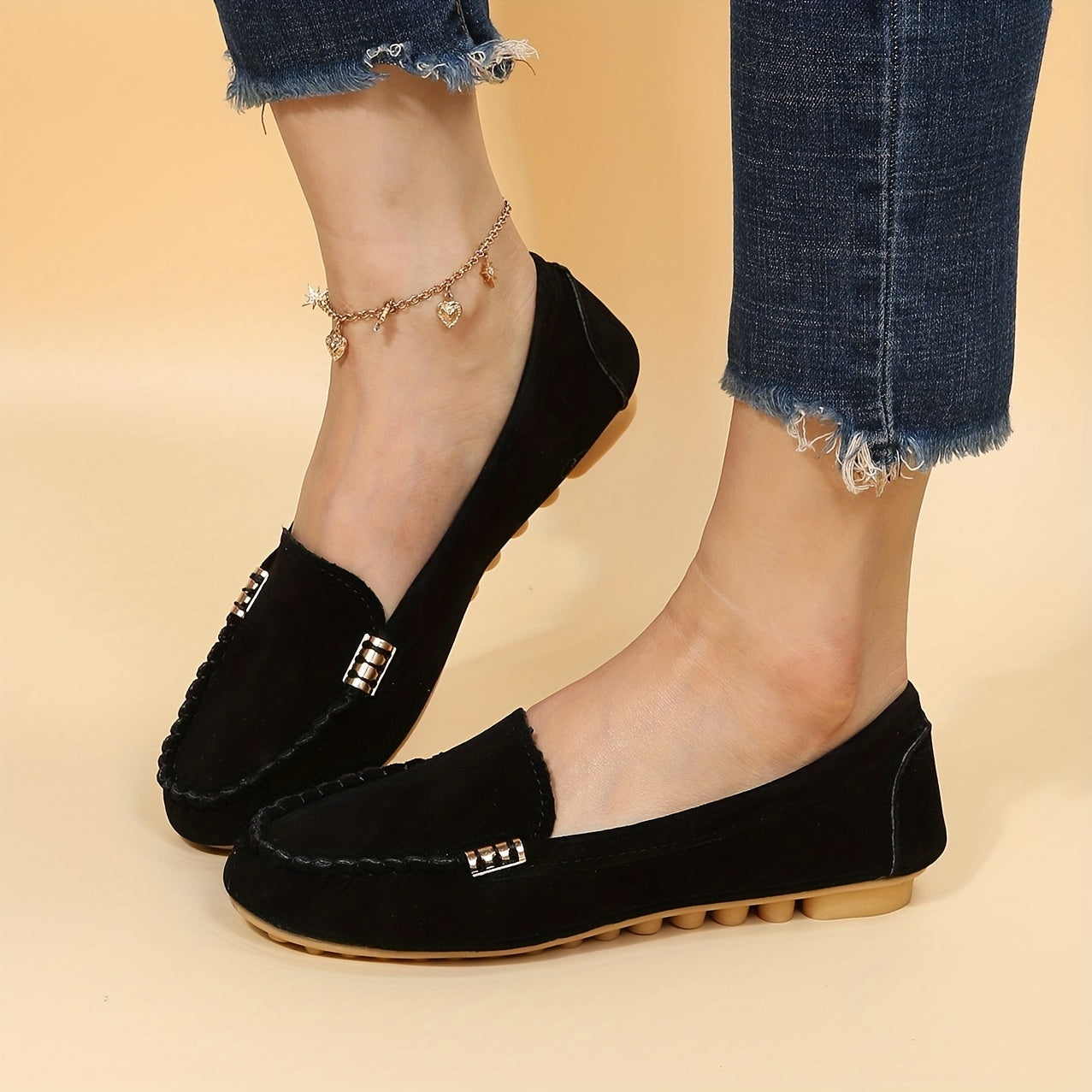 Joyce | Black comfortable non-slip moccasins