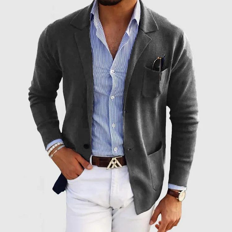 Elegant herenvest met zakken en reverskraag, effen kleur, lange mouwen