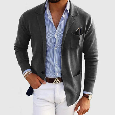 Elegant herenvest met zakken en reverskraag, effen kleur, lange mouwen