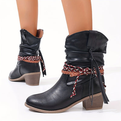 Elin | Women's cowboy boots with tassel and braided buckle