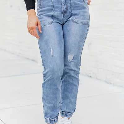 Emma | Casual damesjeans in grote maat, gescheurd, gewassen blauw