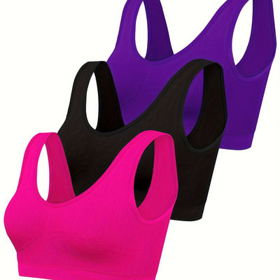 Sophie | Set van 3 effen tanktops & naadloze sport-bh