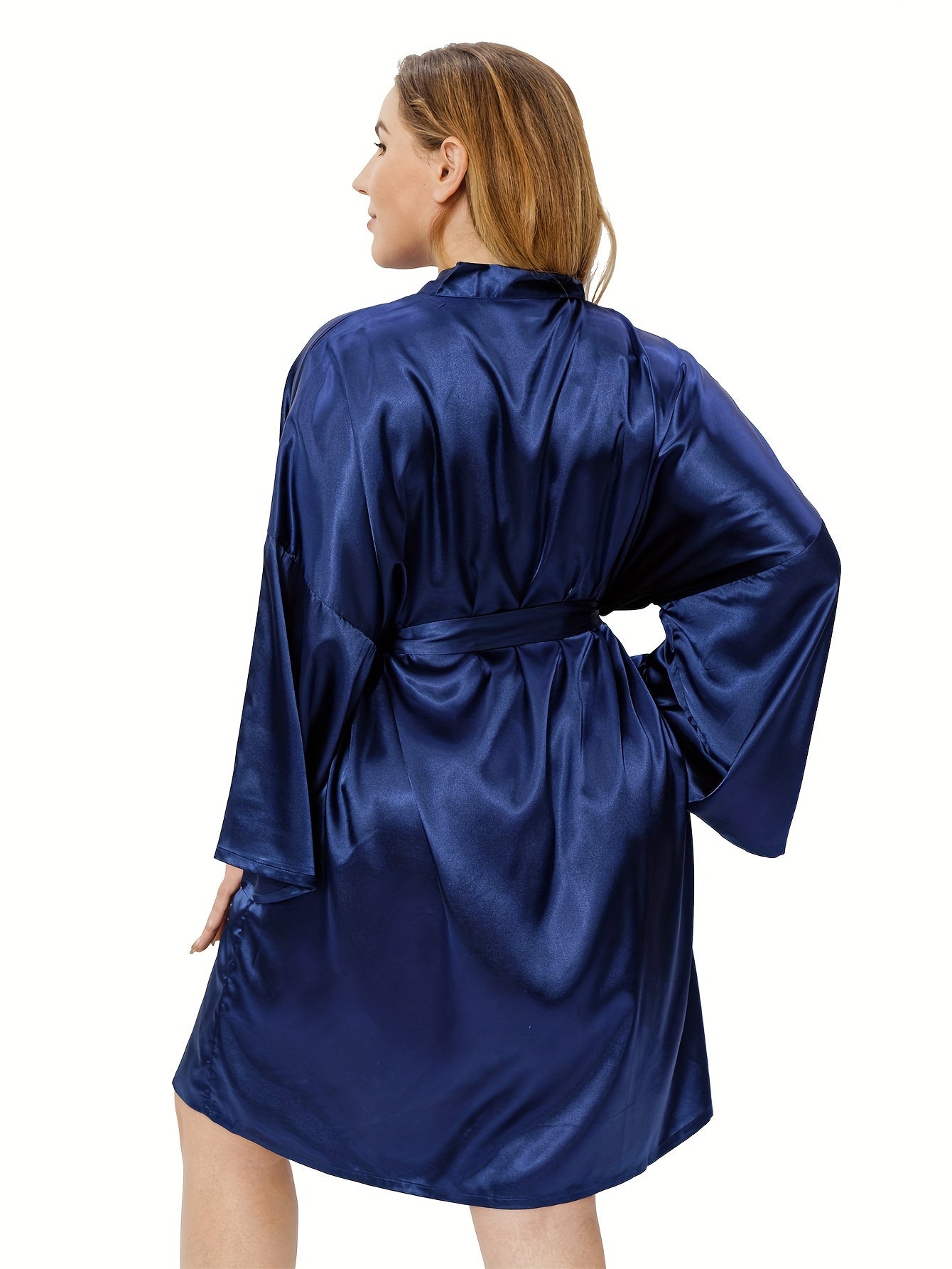 Nina | Stijlvolle dames kimono badjas in effen kleur en grote maat