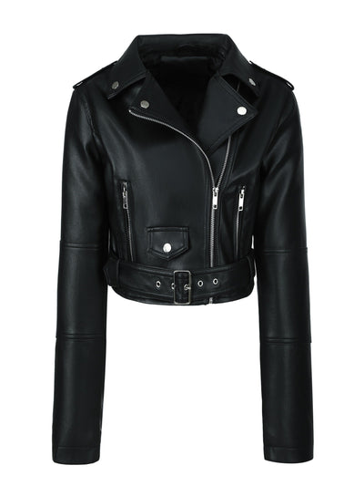 Lotte | Faux leather crop jacket with zipper and long sleeves