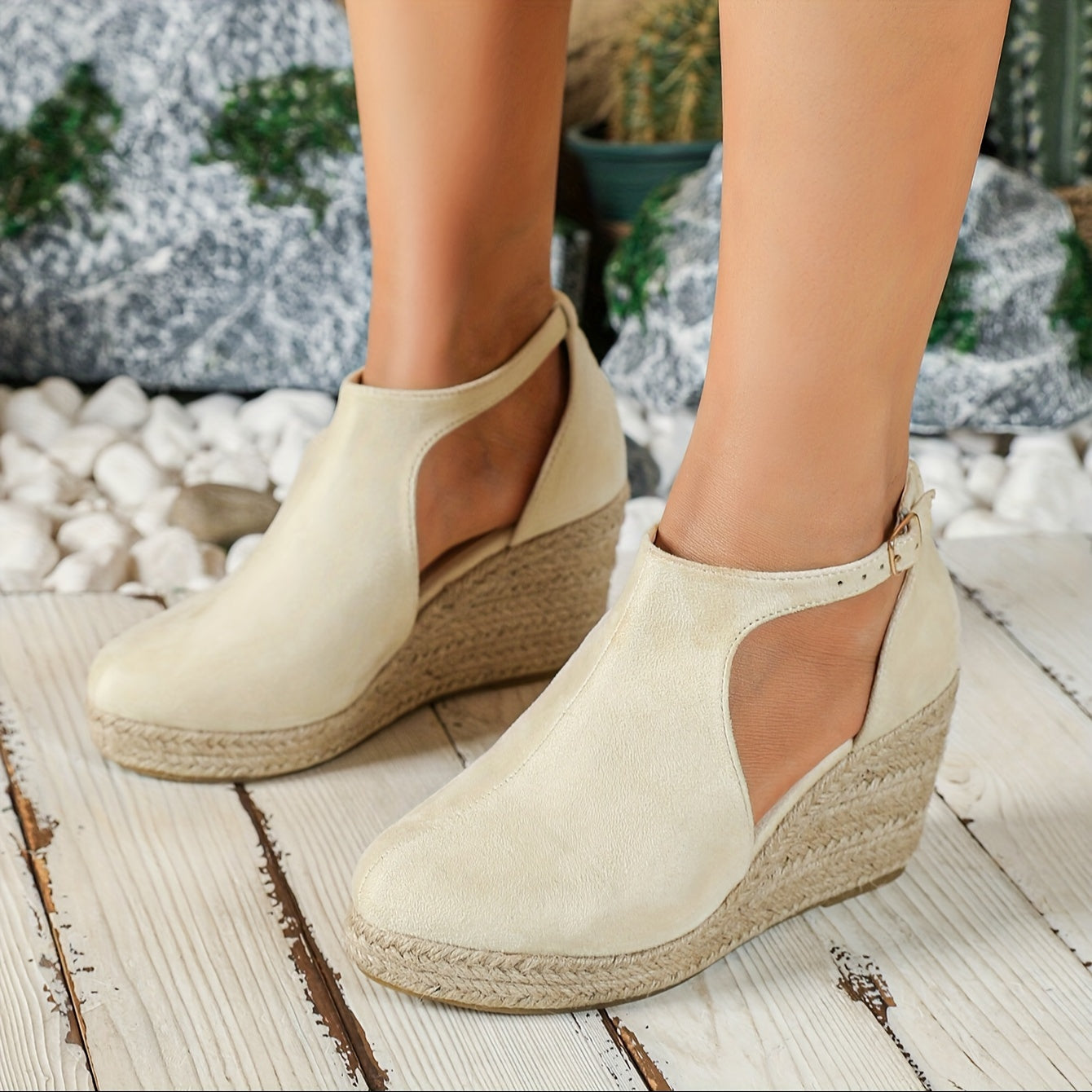 Elena | Elegant women's espadrille wedge heels with buckle closure