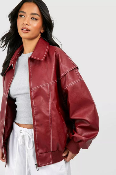 Hazel - Oversized leather bomber jacket
