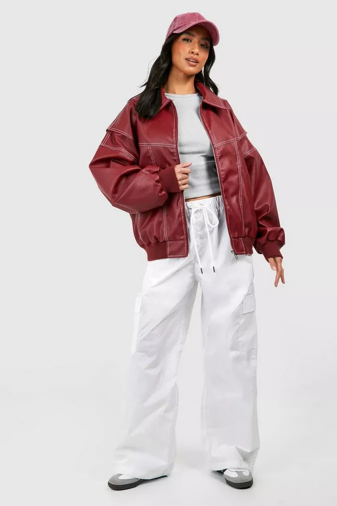 Hazel - Oversized leather bomber jacket