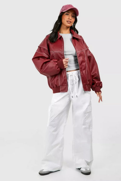 Hazel - Oversized leather bomber jacket