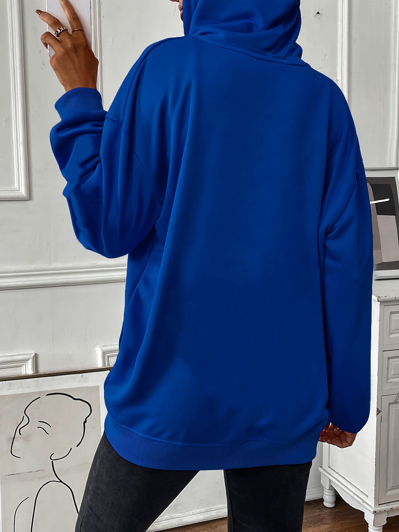 Stefanie | Stevige rits met trekkoord, losse hoodie met lange mouwen en zakken