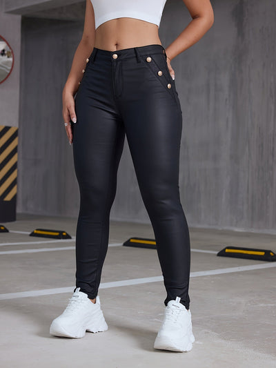Evelien | Black slim-fit PU leather skinny jeans