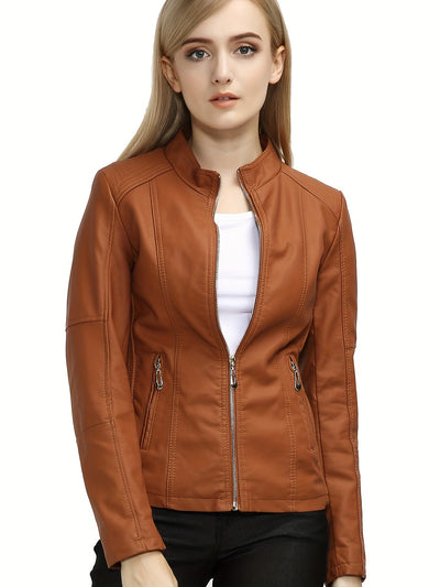 Elise | Women's plus size casual faux leather jacket with zip and lapel collar