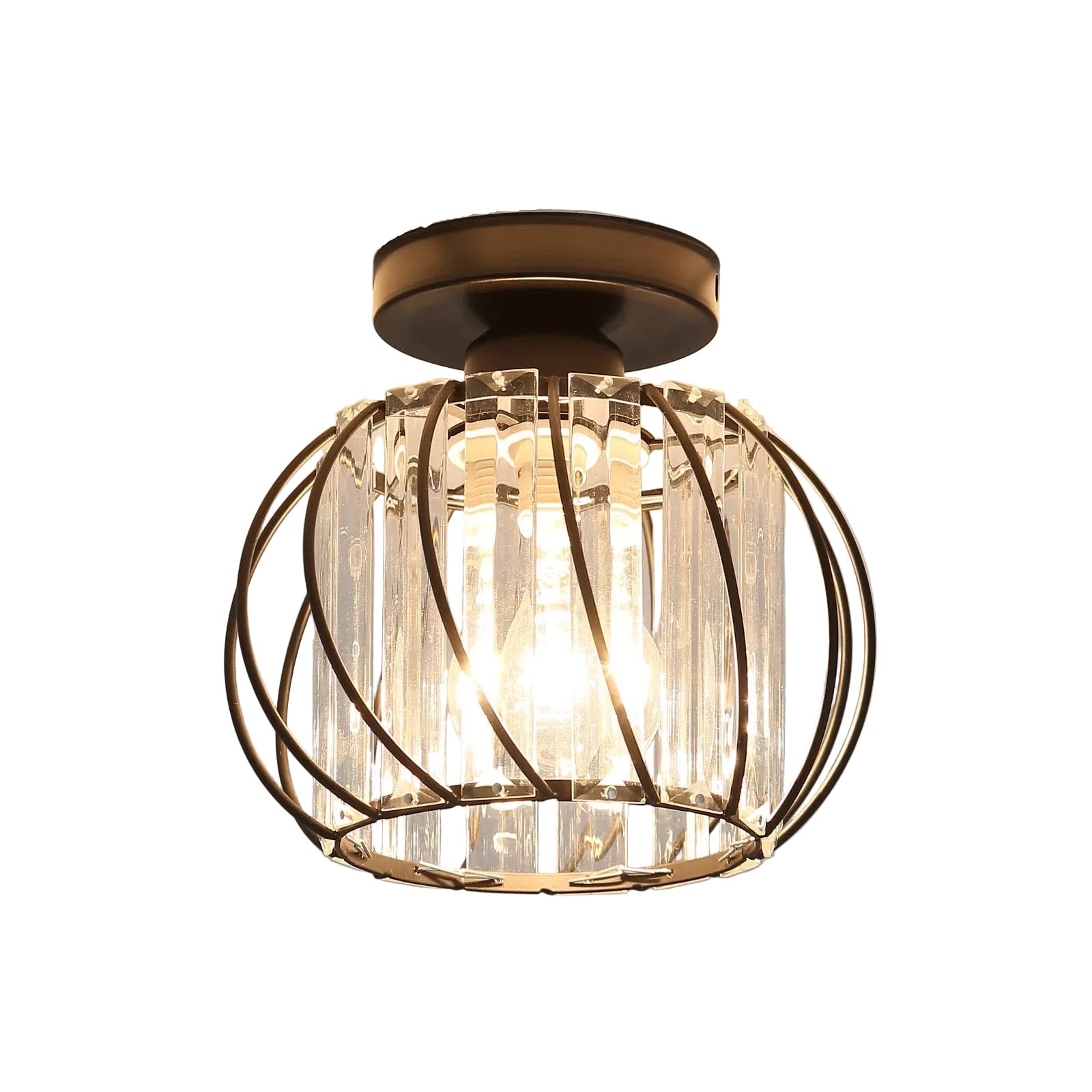 Lovora - Flush Mount Ceiling Light with Caged Glass and Metal Frame