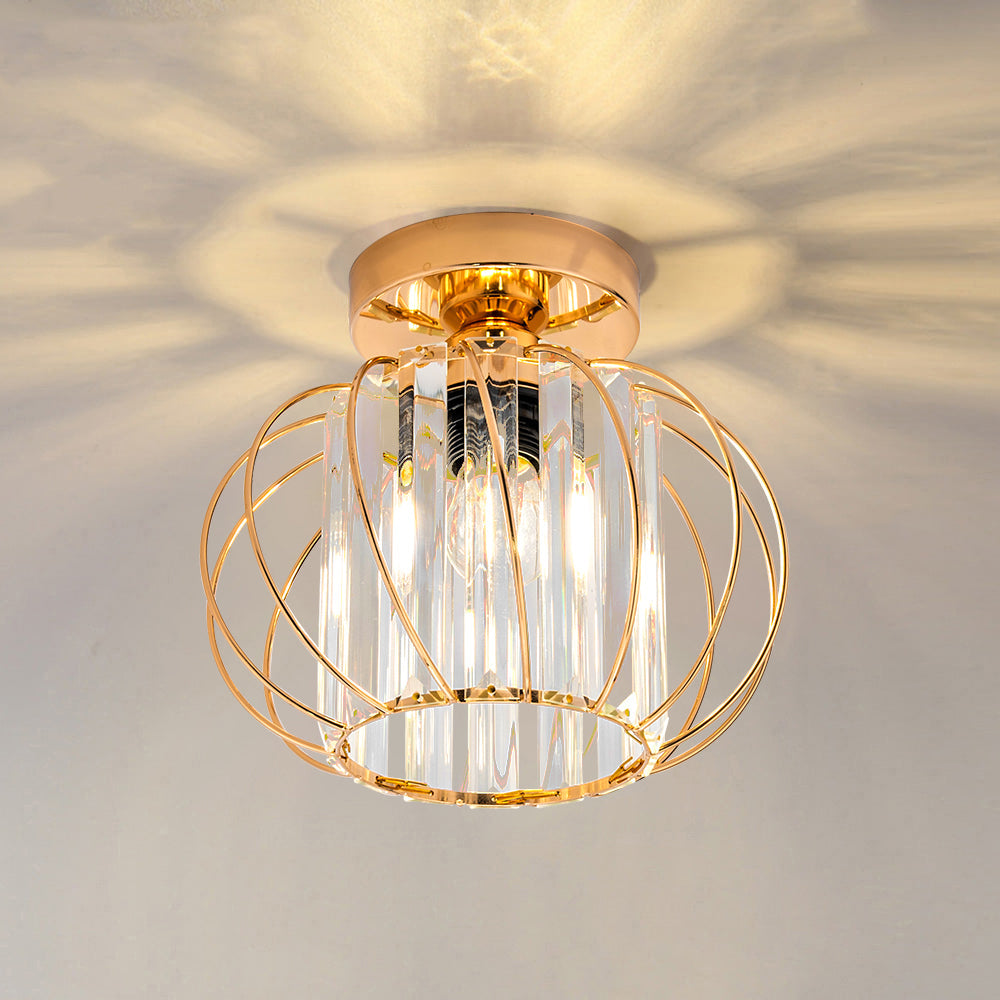 Lovora - Flush Mount Ceiling Light with Caged Glass and Metal Frame
