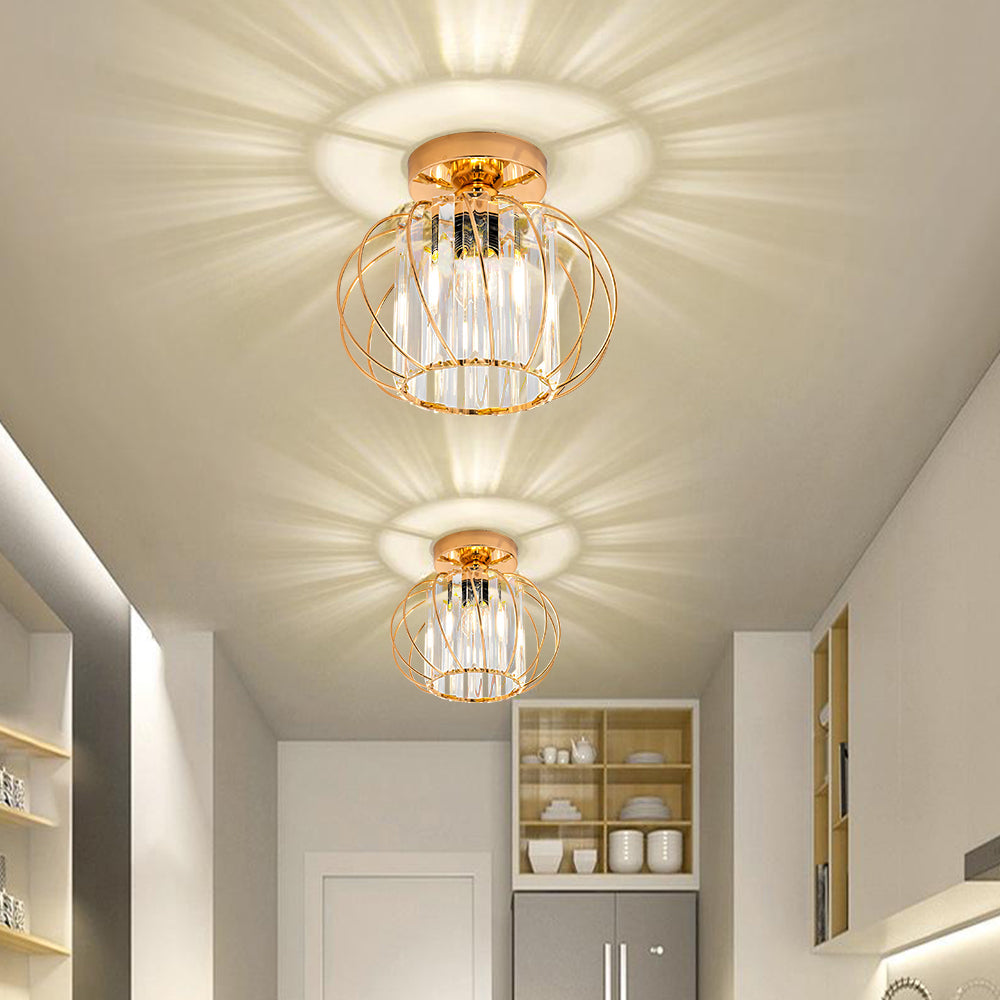 Lovora - Flush Mount Ceiling Light with Caged Glass and Metal Frame