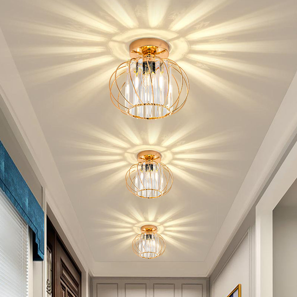 Lovora - Flush Mount Ceiling Light with Caged Glass and Metal Frame
