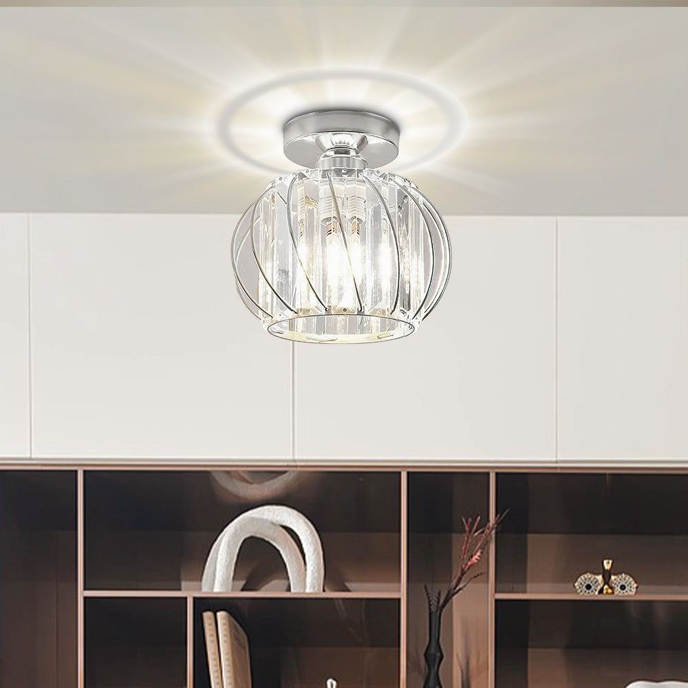 Lovora - Flush Mount Ceiling Light with Caged Glass and Metal Frame