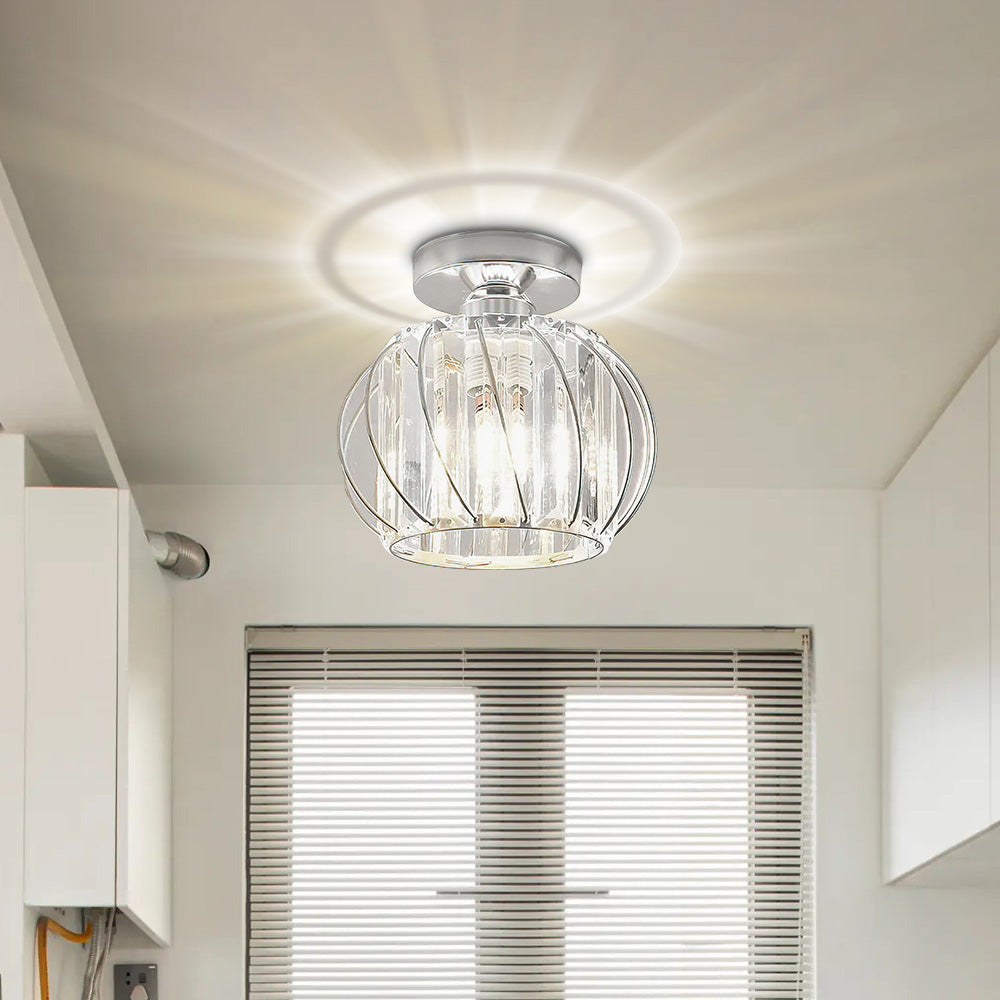Lovora - Flush Mount Ceiling Light with Caged Glass and Metal Frame