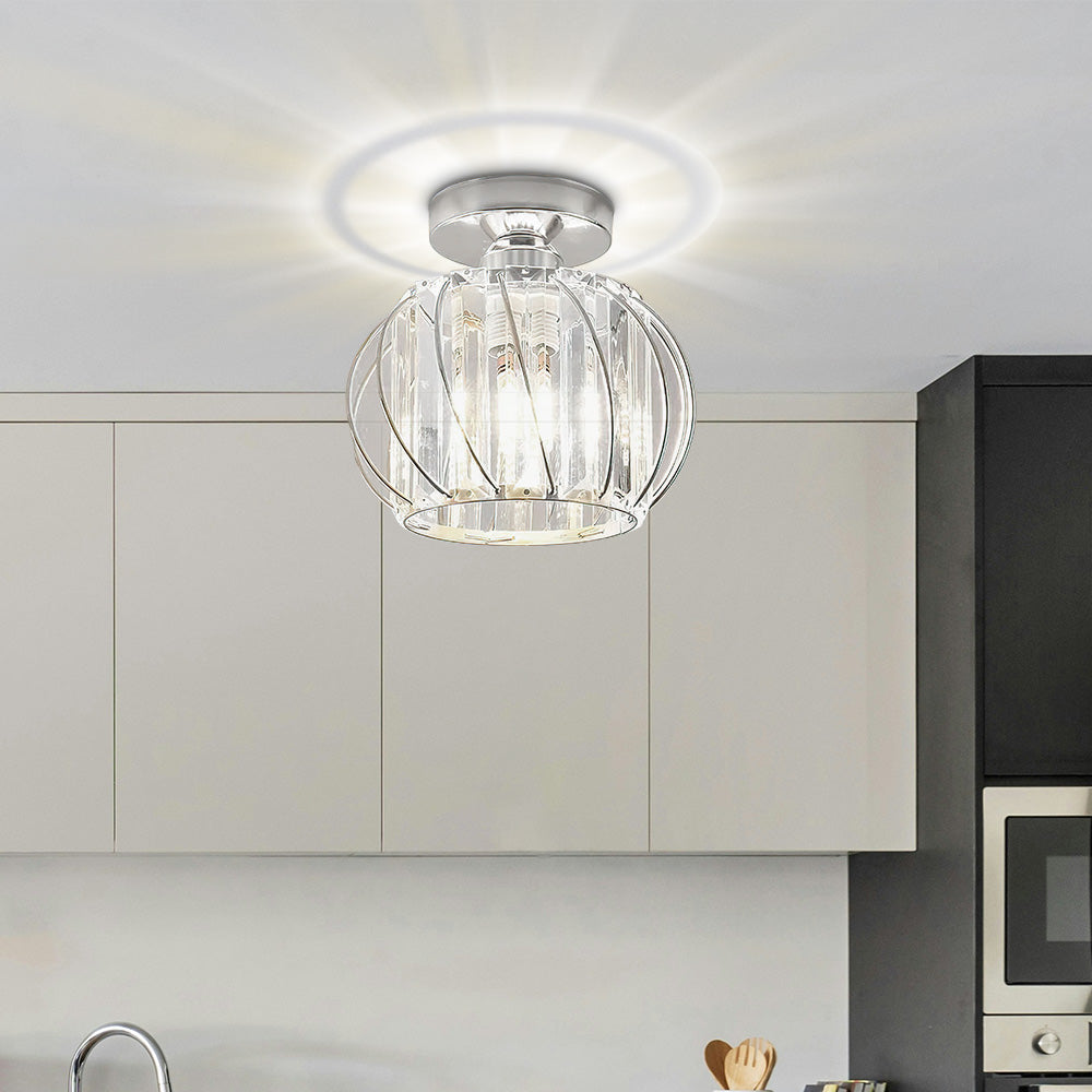 Lovora - Flush Mount Ceiling Light with Caged Glass and Metal Frame