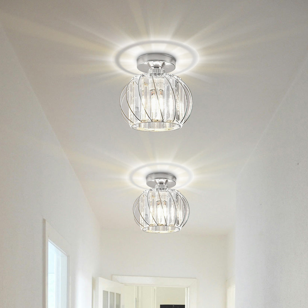 Lovora - Flush Mount Ceiling Light with Caged Glass and Metal Frame