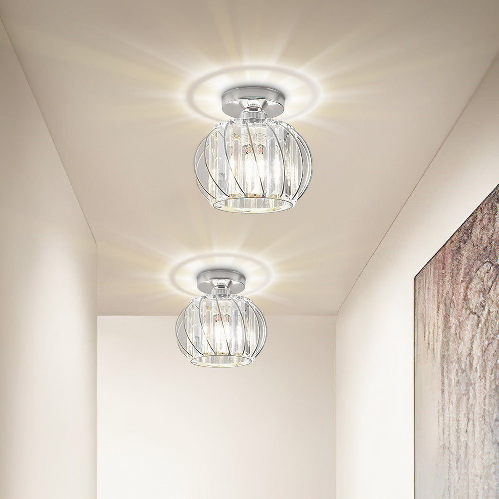 Lovora - Flush Mount Ceiling Light with Caged Glass and Metal Frame