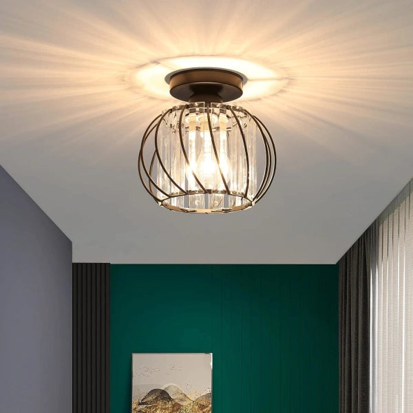Lovora - Flush Mount Ceiling Light with Caged Glass and Metal Frame