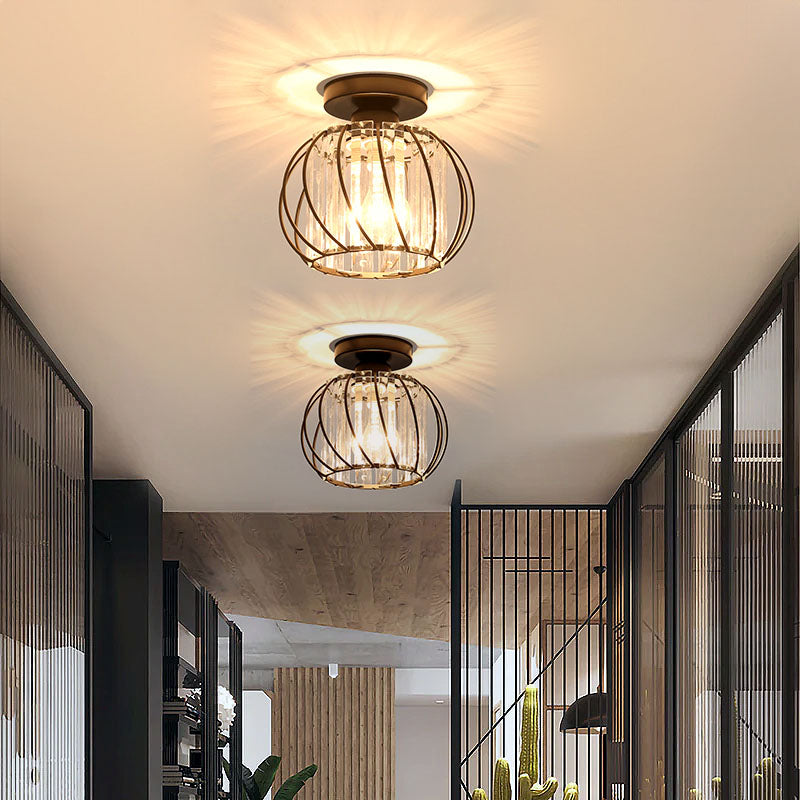 Lovora - Flush Mount Ceiling Light with Caged Glass and Metal Frame