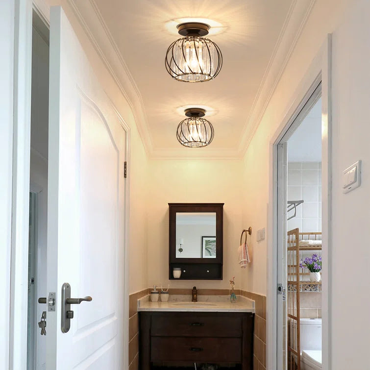 Lovora - Flush Mount Ceiling Light with Caged Glass and Metal Frame