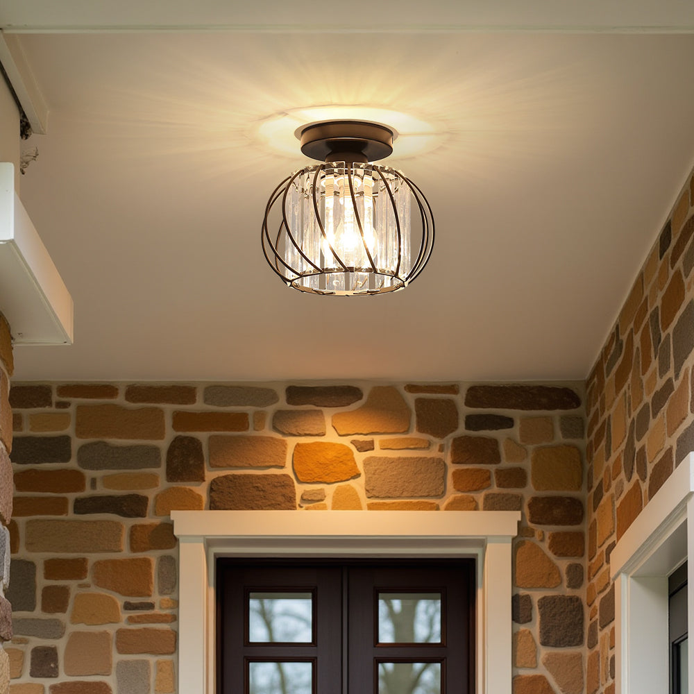 Lovora - Flush Mount Ceiling Light with Caged Glass and Metal Frame