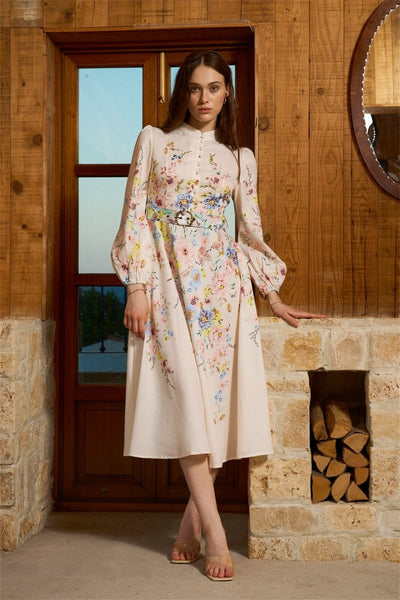 Gio - midi-jurk met ceintuur en bloemenprint